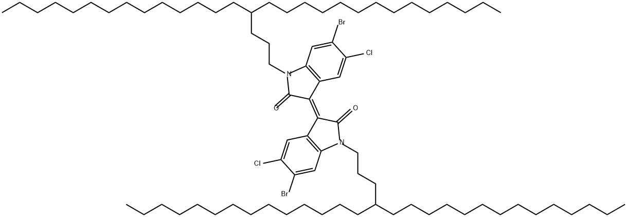 2H-Indol-2-one, 6-bromo-3-[6-bromo-5-chloro-1,2-dihydro-2-oxo-1-(4-tetradecyloctadecyl)-3H-indol-3-ylidene]-5-chloro-1,3-dihydro-1-(4-tetradecyloctadecyl)-, (3E)- 结构式