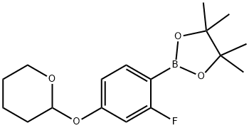 2H-Pyran, 2-[3-fluoro-4-(4,4,5,5-tetramethyl-1,3,2-dioxaborolan-2-yl)phenoxy]tetrahydro- Structure
