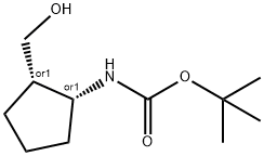 Carbamic acid, N-[(1R,2S)-2-(hydroxymethyl)cyclopentyl]-, 1,1-dimethylethyl ester, rel- Struktur