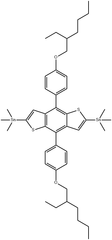 (4,8-bis(4-((2-ethylhexyl)oxy)phenyl)benzo[1,2-b:4,5-b']dithiophene-2,6-diyl)bis(trimethylstannane) Struktur
