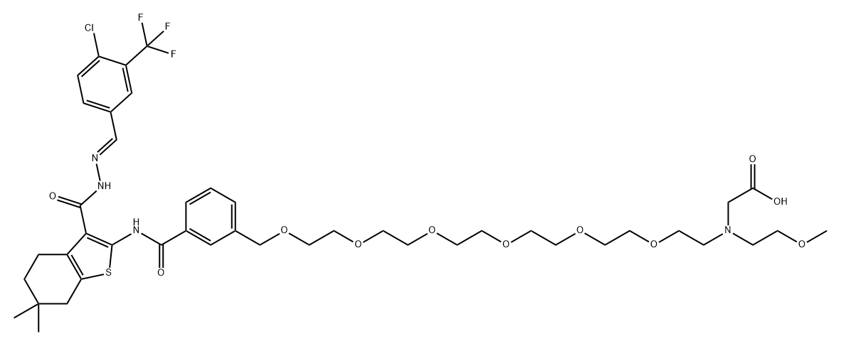 6,9,12,15,18,21-Hexaoxa-3-azadocosanoic acid, 22-[3-[[[3-[[(2E)-2-[[4-chloro-3-(trifluoromethyl)phenyl]methylene]hydrazinyl]carbonyl]-4,5,6,7-tetrahydro-6,6-dimethylbenzo[b]thien-2-yl]amino]carbonyl]phenyl]-3-(2-methoxyethyl)- Structure