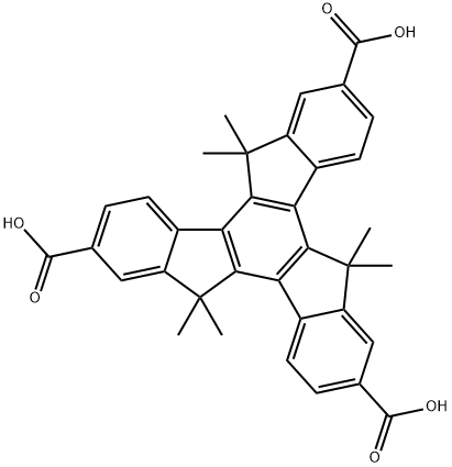 5H-Tribenzo[a,f,k]trindene-2,7,12-tricarboxylic acid, 10,15-dihydro-5,5,10,10,15,15-hexamethyl- Structure