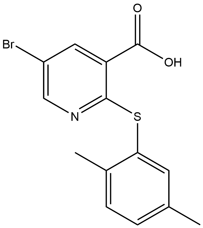 5-Bromo-2-[(2,5-dimethylphenyl)thio]-3-pyridinecarboxylic acid,1455946-85-6,结构式