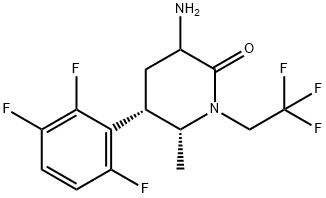 2-Piperidinone, 3-amino-6-methyl-1-(2,2,2-trifluoroethyl)-5-(2,3,6-trifluorophenyl)-, (5S,6R)- Structure