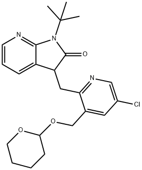 2H-PYRROLO[2,3-B]PYRIDIN-2-ONE, 3-[[5-CHLORO-3-[[(TETRAHYDRO-2H-PYRAN-2-YL)OXY]METHYL]-2-PYRIDINYL]METHYL]-1-(1,1-DIMETHYLETHYL)-1,3-DIHYDRO-, 1456804-09-3, 结构式