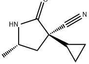 3-Pyrrolidinecarbonitrile, 3-cyclopropyl-5-methyl-2-oxo-, (3R,5S)- Struktur