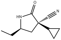 3-Pyrrolidinecarbonitrile, 3-cyclopropyl-5-ethyl-2-oxo-, (3R,5R)- Struktur