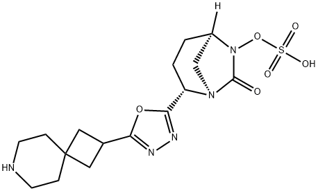 (1R,2S,5R)-2-[5-(7-Azaspiro[3.5]non-2-yl)-1,3,4-oxadiazol-2-yl]-7-oxo-1,6-diazabicyclo[3.2.1]oct-6-yl hydrogen sulfate Structure