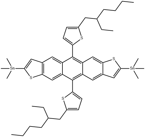 Stannane, 1,1'-[5,11-bis[5-(2-ethylhexyl)-2-thienyl]anthra[2,3-b:6,7-b']dithiophene-2,8-diyl]bis[1,1,1-trimethyl- Structure