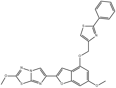 Imidazo[2,1-b]-1,3,4-thiadiazole, 2-methoxy-6-[6-methoxy-4-[(2-phenyl-4-thiazolyl)methoxy]-2-benzofuranyl]- 化学構造式