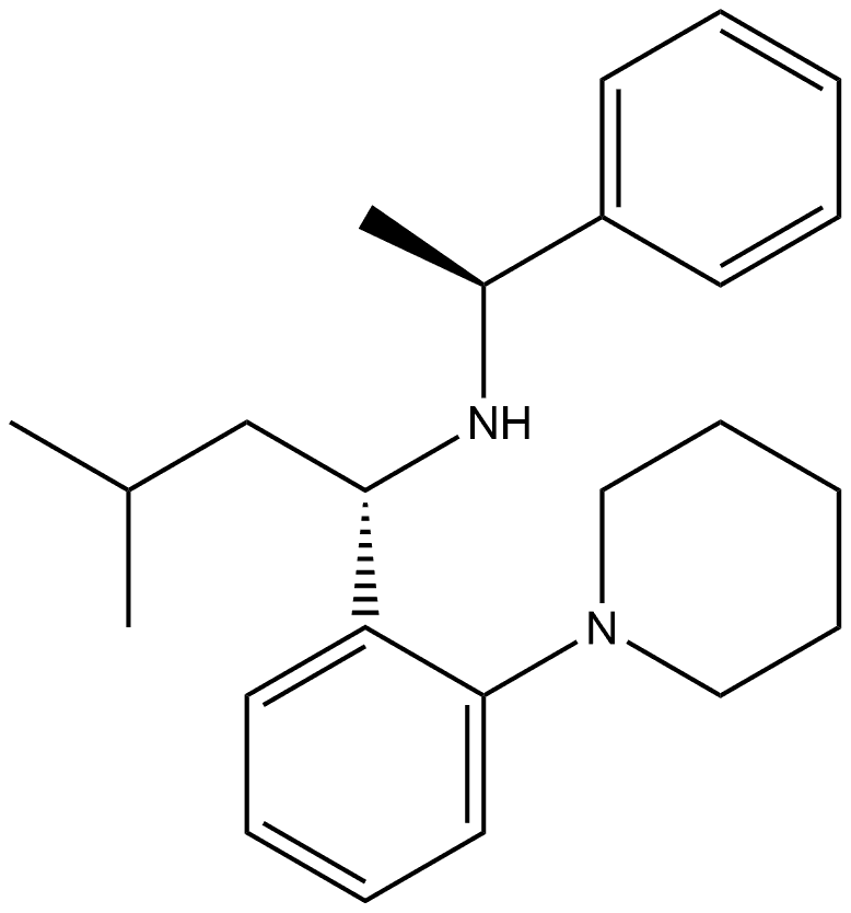 Benzenemethanamine, α-(2-methylpropyl)-N-[(1S)-1-phenylethyl]-2-(1-piperidinyl)-, (αS)- 化学構造式