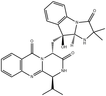 2H-Pyrazino[2,1-b]quinazoline-3,6(1H,4H)-dione, 1-(1-methylethyl)-4-[[(9S,9aR)-2,3,9,9a-tetrahydro-9-hydroxy-2,2-dimethyl-3-oxo-1H-imidazo[1,2-a]indol-9-yl]methyl]-, (1S,4R)- Structure