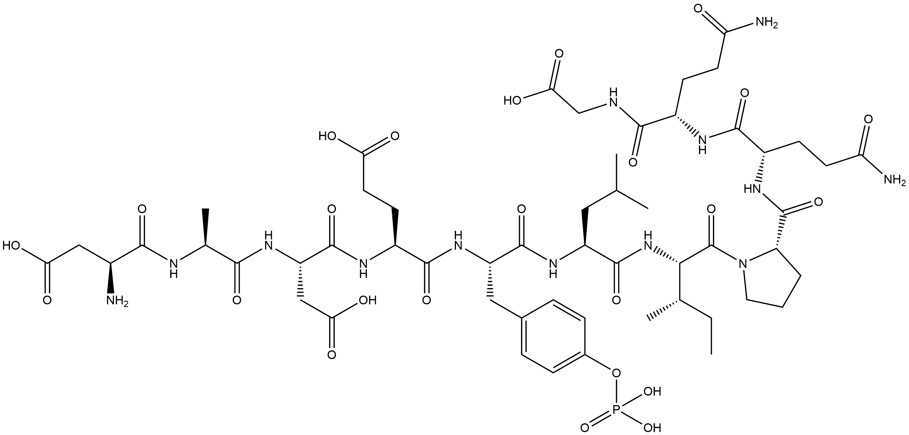 L-α-Aspartyl-L-alanyl-L-α-aspartyl-L-α-glutamyl-O-phosphono-L-tyrosyl-L-leucyl-L-isoleucyl-L-prolyl-L-glutaminyl-L-glutaminylglycine Struktur