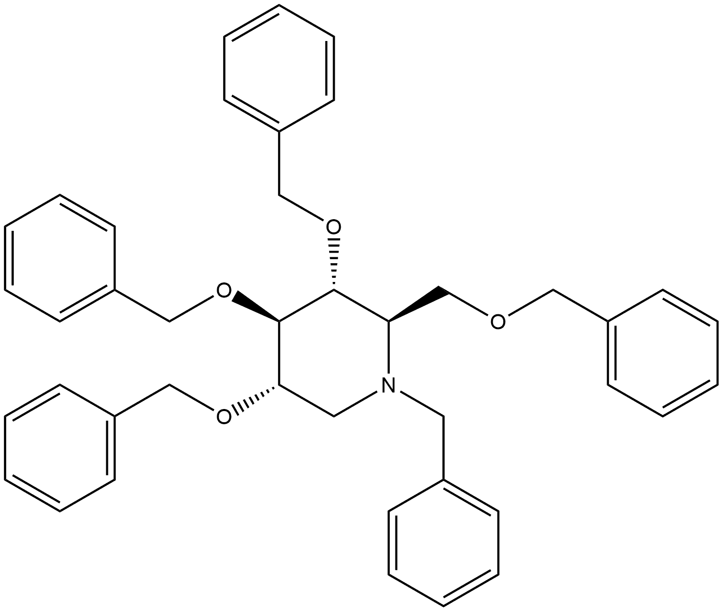 Piperidine, 3,4,5-tris(phenylmethoxy)-2-[(phenylmethoxy)methyl]-1-(phenylmethyl)-, [2R-(2α,3β,4α,5β)]- (9CI) Structure