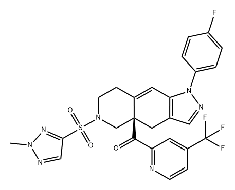 Methanone, [(4aR)-1-(4-fluorophenyl)-1,4,5,6,7,8-hexahydro-6-[(2-methyl-2H-1,2,3-triazol-4-yl)sulfonyl]-4aH-pyrazolo[3,4-g]isoquinolin-4a-yl][4-(trifluoromethyl)-2-pyridinyl]- Structure