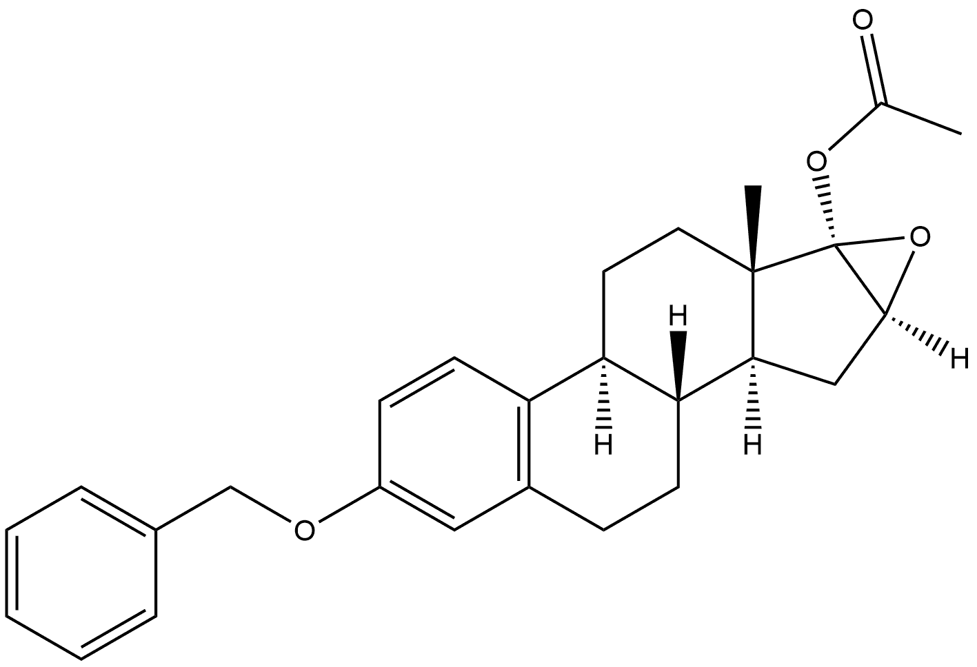Estra-1,3,5(10)-trien-17-ol, 16,17-epoxy-3-(phenylmethoxy)-, 17-acetate, (16α,17α)- Struktur