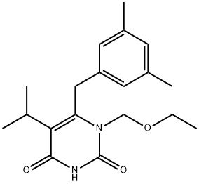 2,4(1H,3H)-Pyrimidinedione, 6-[(3,5-dimethylphenyl)methyl]-1-(ethoxymethyl)-5-(1-methylethyl)- Struktur