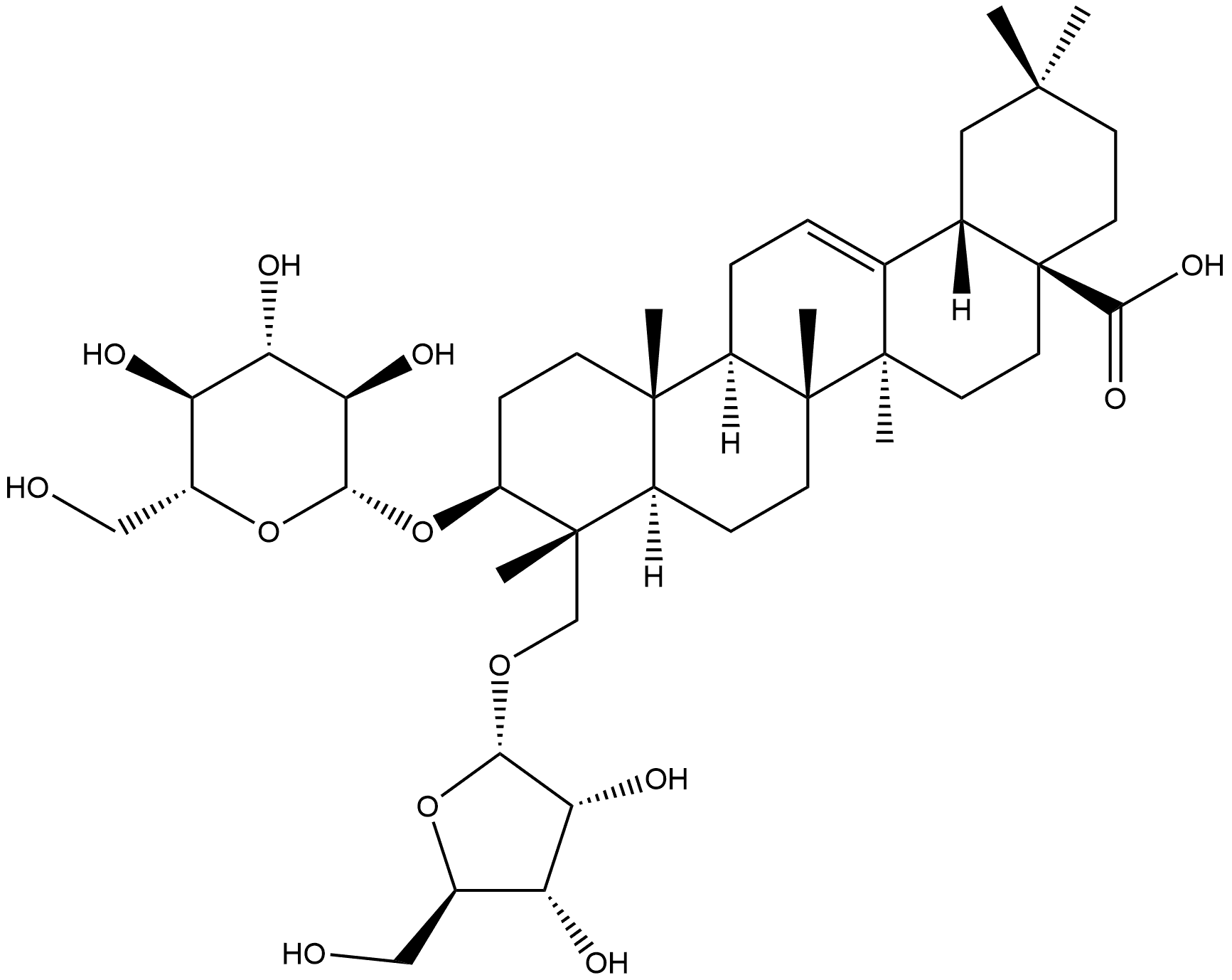 Olean-12-en-28-oic acid, 3-(β-D-glucopyranosyloxy)-23-(α-D-ribofuranosyloxy)-, (3β,4α)-