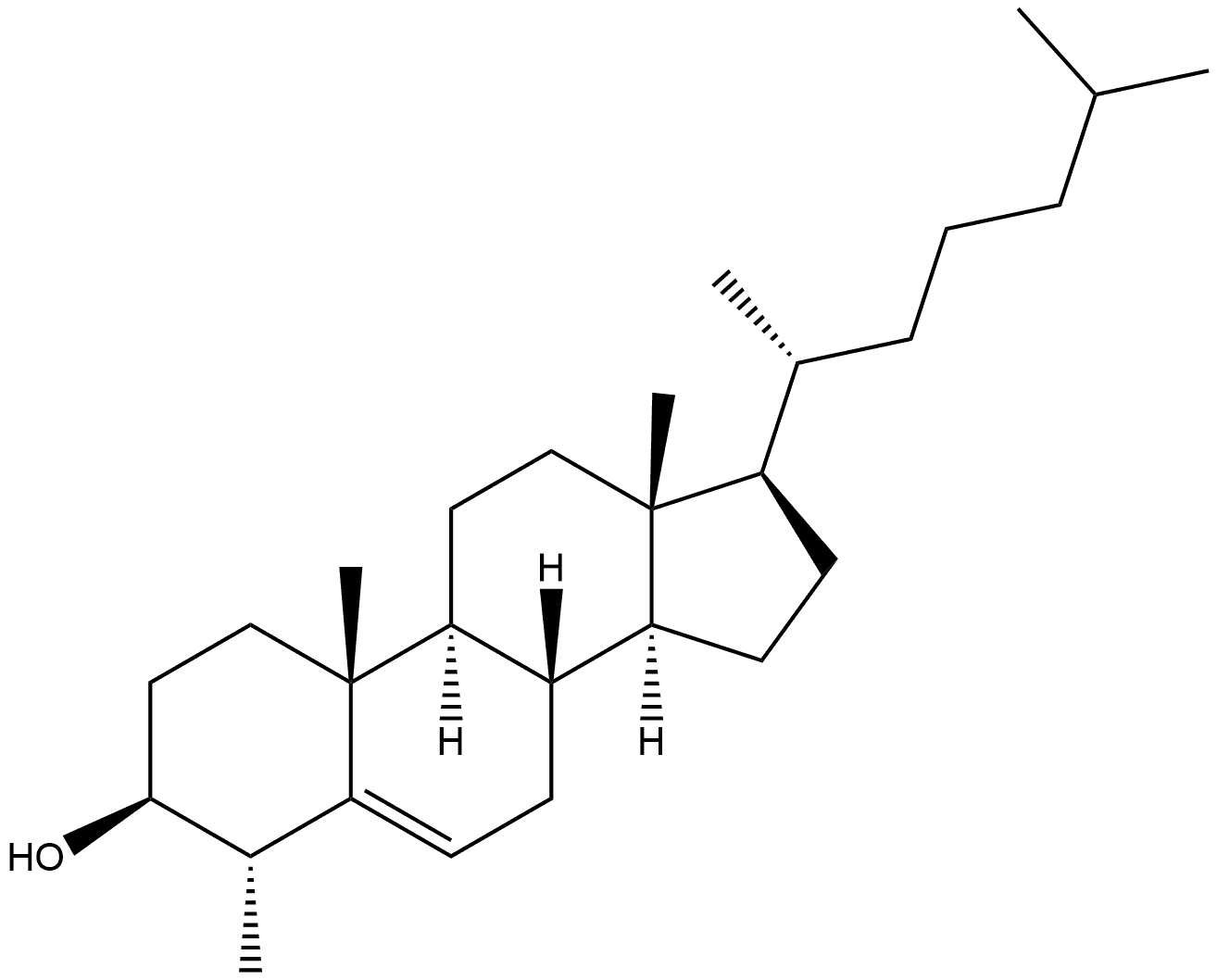 4α-Methyl-cholest-5-en-3β-ol, 15073-00-4, 结构式