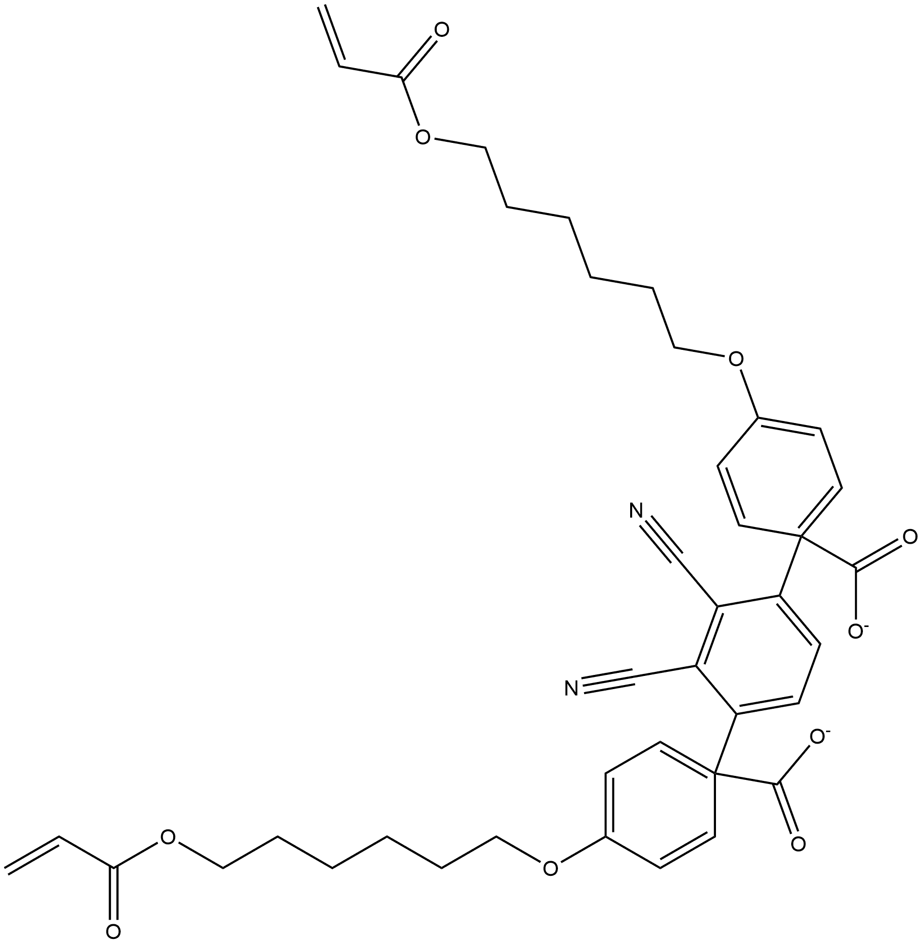 Benzoic acid, 4-[[6-[(1-oxo-2-propen-1-yl)oxy]hexyl]oxy]-, 1,1′-(2,3-dicyano-1,4-phenylene) ester Struktur