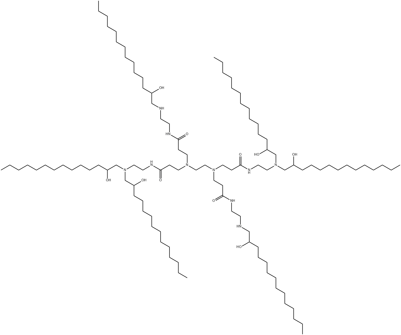 4,7,11,14-Tetraazaoctacosanamide, N-[2-[bis(2-hydroxytetradecyl)amino]ethyl]-16-hydroxy-14-(2-hydroxytetradecyl)-4,7-bis[3-[[2-[(2-hydroxytetradecyl)amino]ethyl]amino]-3-oxopropyl]-10-oxo- 化学構造式