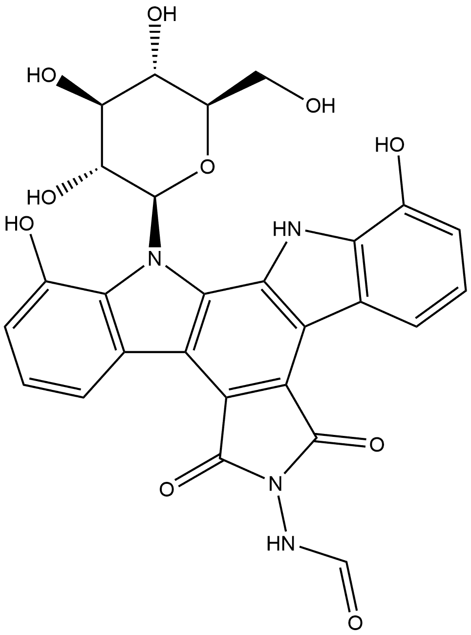 Formamide, N-(12-β-D-glucopyranosyl-5,7,12,13-tetrahydro-1,11-dihydroxy-5,7-dioxo-6H-indolo[2,3-a]pyrrolo[3,4-c]carbazol-6-yl)- Structure