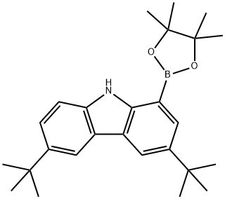 9H-Carbazole, 3,6-bis(1,1-dimethylethyl)-1-(4,4,5,5-tetramethyl-1,3,2-dioxaborolan-2-yl)- Struktur