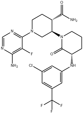 [1,3'-Bipiperidine]-4'-carboxamide, 1'-(6-amino-5-fluoro-4-pyrimidinyl)-3-[[3-chloro-5-(trifluoromethyl)phenyl]amino]-2-oxo-, (3S,3'R,4'S)- 结构式