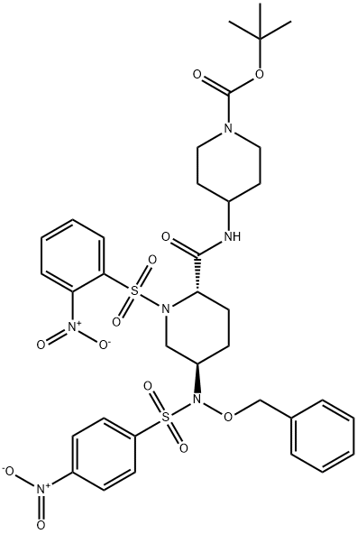 1-?Piperidinecarboxylic acid, 4-?[[[(2S,?5R)?-?1-?[(2-?nitrophenyl)?sulfonyl]?-?5-?[[(4-?nitrophenyl)?sulfonyl]?(phenylmethoxy)?amino]?-?2-?piperidinyl]?carbonyl]?amino]?-?, 1,?1-?dimethylethyl ester Structure