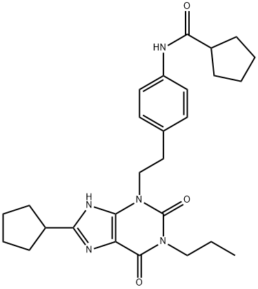 N-(4-(2-(8-Cyclopentyl-2,6-dioxo-1-propyl-1H-purin-3(2H,6H,9H)-yl)ethyl)phenyl)cyclopentanecarboxamide Structure
