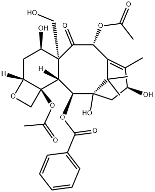 7,11-Methano-5H-cyclodeca[3,4]benz[1,2-b]oxet-5-one, 6,12b-bis(acetyloxy)-12-(benzoyloxy)-1,2a,3,4,4a,6,9,10,11,12,12a,12b-dodecahydro-4,9,11-trihydroxy-4a-(hydroxymethyl)-8,13,13-trimethyl-, (2aR,4R,4aR,6R,9S,11S,12S,12aR,12bS)- 化学構造式