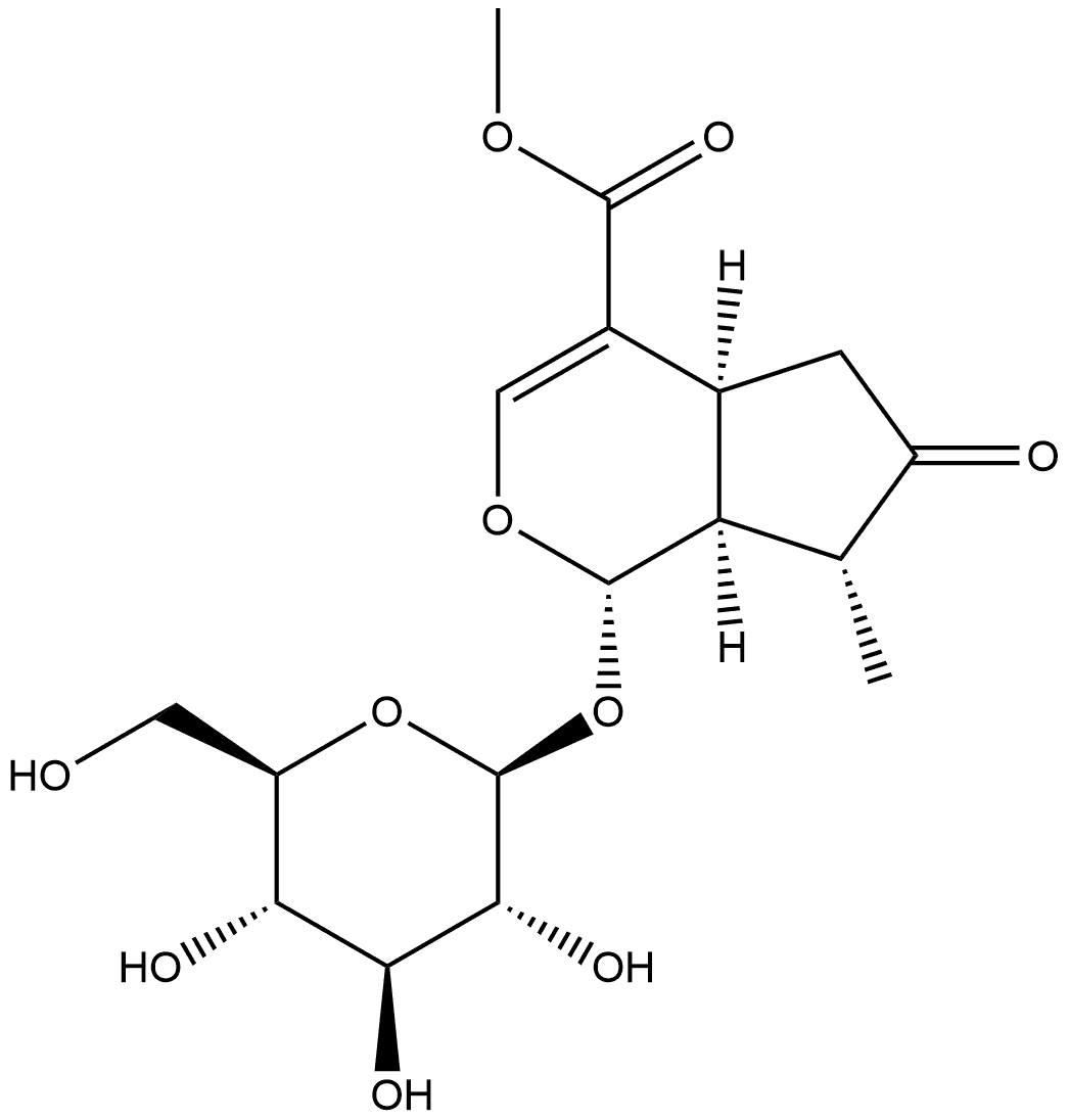 Cyclopenta[c]pyran-4-carboxylic acid, 1-(β-D-glucopyranosyloxy)-1,4a,5,6,7,7a-hexahydro-7-methyl-6-oxo-, methyl ester, (1S,4aS,7R,7aS)- Struktur