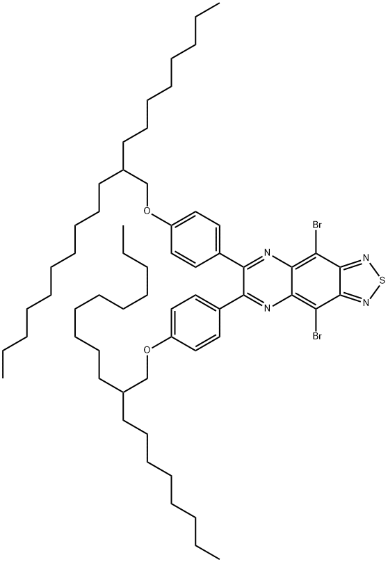 1,?2,?5]?Thiadiazolo[3,?4-?g]?quinoxaline, 4,?9-?dibromo-?6,?7-?bis[4-?[(2-?octyldodecyl)?oxy]?phenyl]?- Structure