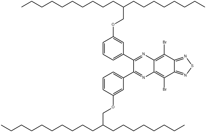 1, 2, 5] 噻二唑并[3, 4- G] 喹喔啉,4, 9- DIBROMO- 6, 7- BIS[3- [(2- OCTYLDODECYL) 氧基] 苯基] -,1528634-16-3,结构式