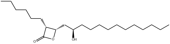 2-Oxetanone, 3-hexyl-4-[(2R)-2-hydroxytridecyl]-, (3R,4S)- Structure