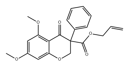 2H-1-Benzopyran-3-carboxylic acid, 3,4-dihydro-5,7-dimethoxy-4-oxo-3-phenyl-, 2-propen-1-yl ester 化学構造式