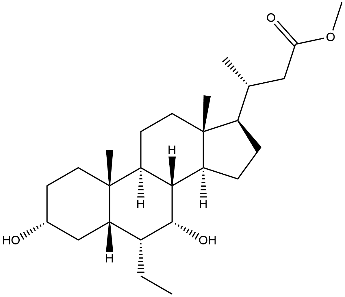 24-Norcholan-23-oic acid, 6-ethyl-3,7-dihydroxy-, methyl ester, (3α,5β,6α,7α)-,1537866-45-7,结构式