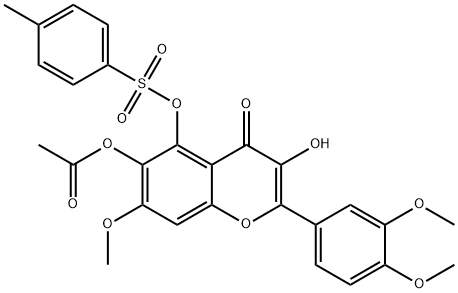 4H-1-Benzopyran-4-one, 6-(acetyloxy)-2-(3,4-dimethoxyphenyl)-3-hydroxy-7-methoxy-5-[[(4-methylphenyl)sulfonyl]oxy]- 化学構造式