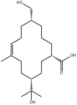7-Cyclotetradecene-1-carboxylic acid, 11-(hydroxymethyl)-4-(1-hydroxy-1-methylethyl)-7-methyl-, [1S-(1R*,4R*,7Z,11S*)]- (9CI) 化学構造式