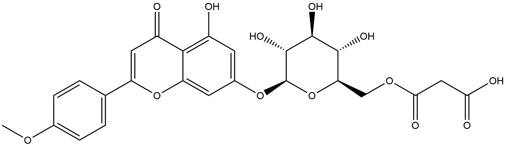 金合欢素-7-O-(6”-O-丙二酸单酰)-Β-D-葡萄糖苷, 155049-92-6, 结构式