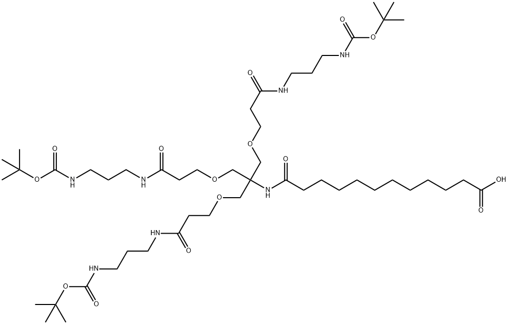 15,15-bis(13,13-dimethyl-5,11-dioxo-2,12-dioxa-6,10-diazatetradecyl)-2,2-dimethyl-4,10,17-trioxo-3,13-dioxa-5,9,16-triazaoctacosan-28-oic acid Structure