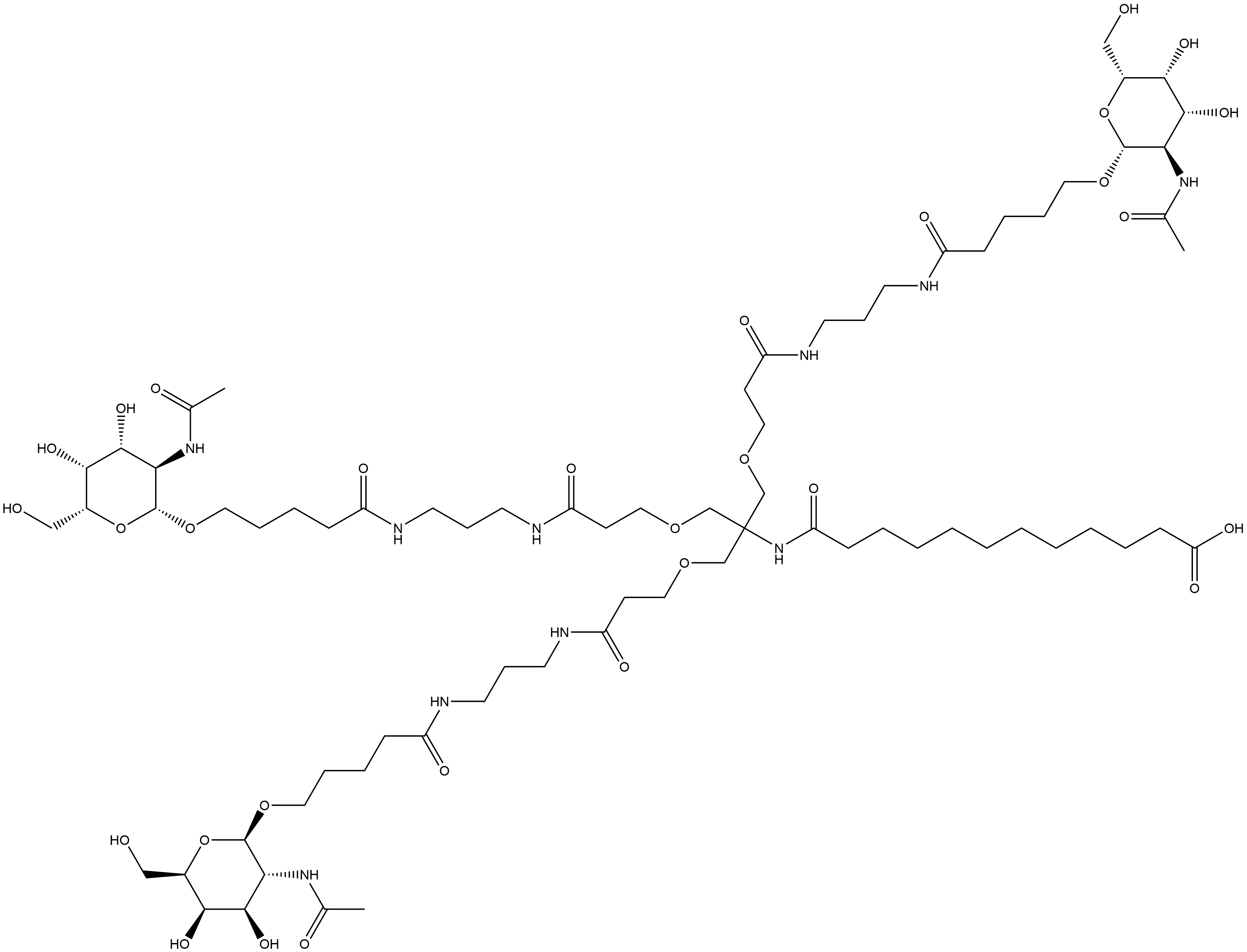 16-Oxa-13,20,24-triazanonacosanoic acid, 29-[[2-(acetylamino)-2-deoxy-β-D-galactopyranosyl]oxy]-14,14-bis[[3-[[3-[[5-[[2-(acetylamino)-2-deoxy-β-D-galactopyranosyl]oxy]-1-oxopentyl]amino]propyl]amino]-3-oxopropoxy]methyl]-12,19,25-trioxo- Structure