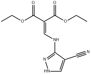 Propanedioic acid, 2-[[(4-cyano-1H-pyrazol-3-yl)amino]methylene]-, 1,3-diethyl ester Structure