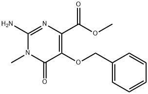 4-Pyrimidinecarboxylic acid, 2-amino-1,6-dihydro-1-methyl-6-oxo-5-(phenylmethoxy)-, methyl ester 化学構造式