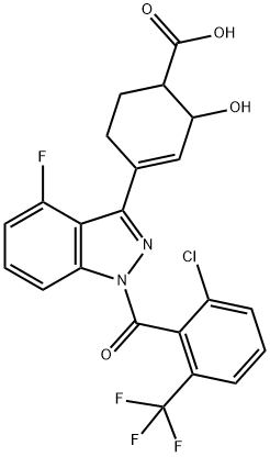 3-Cyclohexene-1-carboxylic acid, 4-[1-[2-chloro-6-(trifluoromethyl)benzoyl]-4-fluoro-1H-indazol-3-yl]-2-hydroxy- Structure