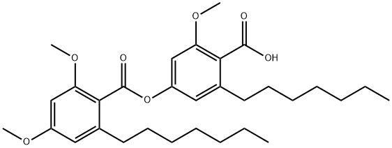 Benzoic acid, 2-heptyl-4,6-dimethoxy-, 4-carboxy-3-heptyl-5-methoxyphenyl ester 结构式