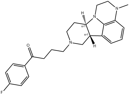 1-Butanone, 1-(4-fluorophenyl)-4-[(6bR,10aR)-2,3,6b,9,10,10a-hexahydro-3-methyl-1H-pyrido[3',4':4,5]pyrrolo[1,2,3-de]quinoxalin-8(7H)-yl]-, rel- 化学構造式