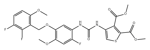 2,3-Thiophenedicarboxylic acid, 4-[[[[5-[(2,3-difluoro-6-methoxyphenyl)methoxy]-2-fluoro-4-methoxyphenyl]amino]carbonyl]amino]-, 2,3-dimethyl ester Struktur