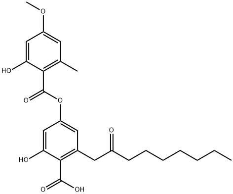 Benzoic acid, 2-hydroxy-4-[(2-hydroxy-4-methoxy-6-methylbenzoyl)oxy]-6-(2-oxononyl)-,158202-35-8,结构式