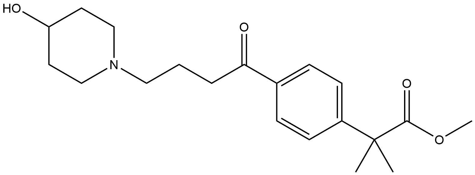 Benzeneacetic acid, 4-[4-(4-hydroxy-1-piperidinyl)-1-oxobutyl]-α,α-dimethyl-, methyl ester Structure